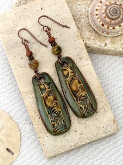 Sun & Wave Porcelain Earrings with Red Creek Jasper