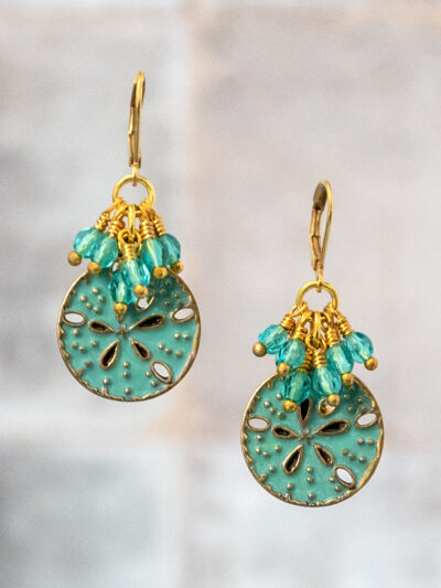 Enamel Sand Dollar Earrings with Czech Glass Beads
