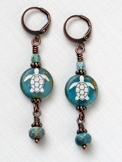 Czech glass coin turtle earrings