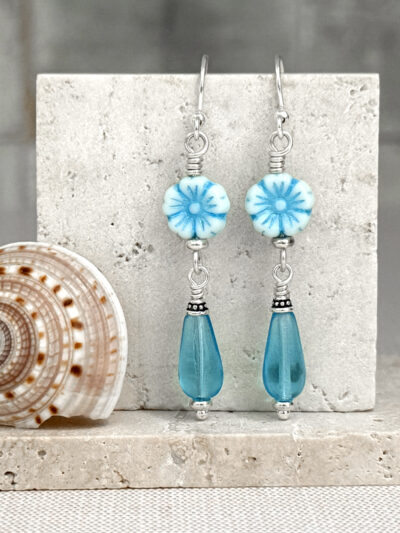 Czech Glass Floral Dangle Earrings