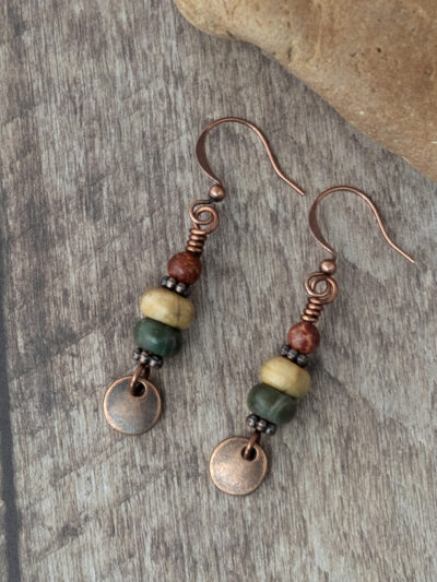 Red Creek Jasper & Copper Coin Earrings