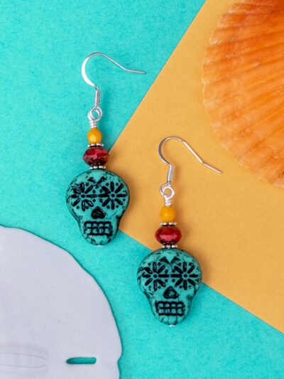 Turquoise Czech Glass Sugar Skull Earrings