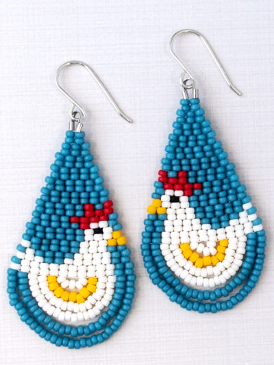 Beaded Chicken Earrings in Turquoise Blue
