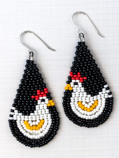 Beaded Chicken Earrings in Black